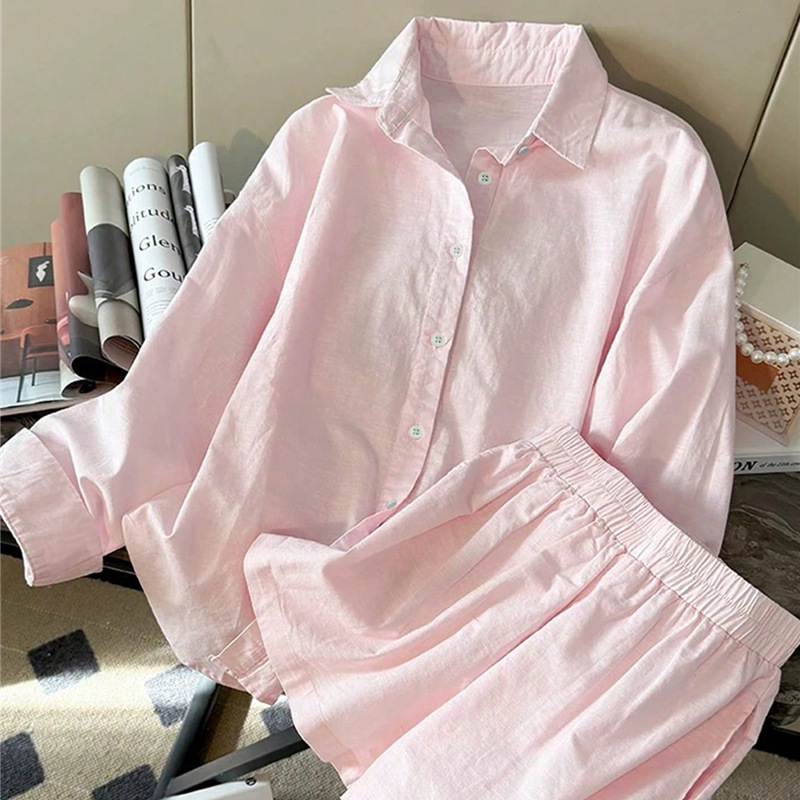 GraceChic GraceChic 2025 Autumn New Cross-Border Foreign Trade Long Sleeve Shirt Shorts European And American Cardigan Two-Piece_voghion.com