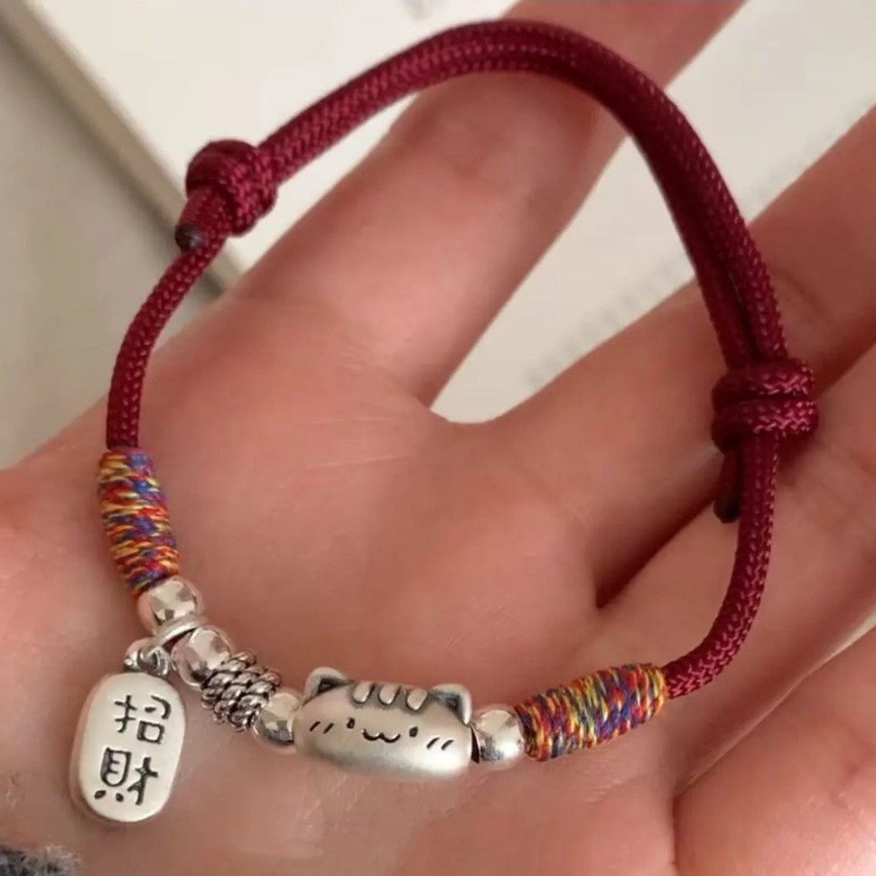 New Blessing Kitten Baguette Nafu Wine Red Kitten Red Rope Handmade Bracelet Women's Hand Jewelry Wholesale