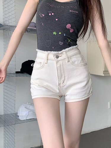 Women's New Summer Stretch Denim Shorts, Thin Fit, Large Size, High-Waisted, A-Line Straight Leg, Wide Leg Hot Pants
