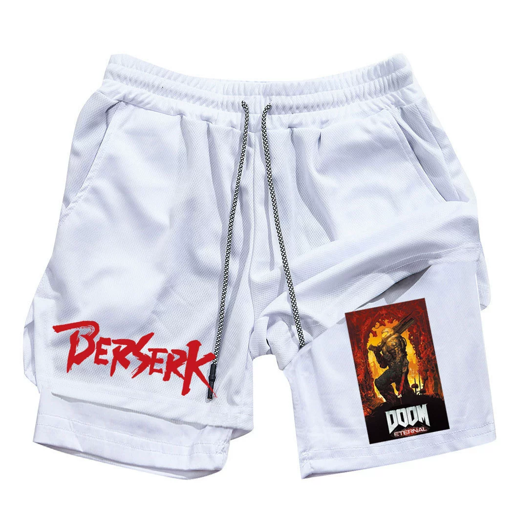 Японская анимация Berserk Sword Wind Legend Peripheral Print Мужские спортивные шорты фитнес Двойной слой Пятиминутные шорты