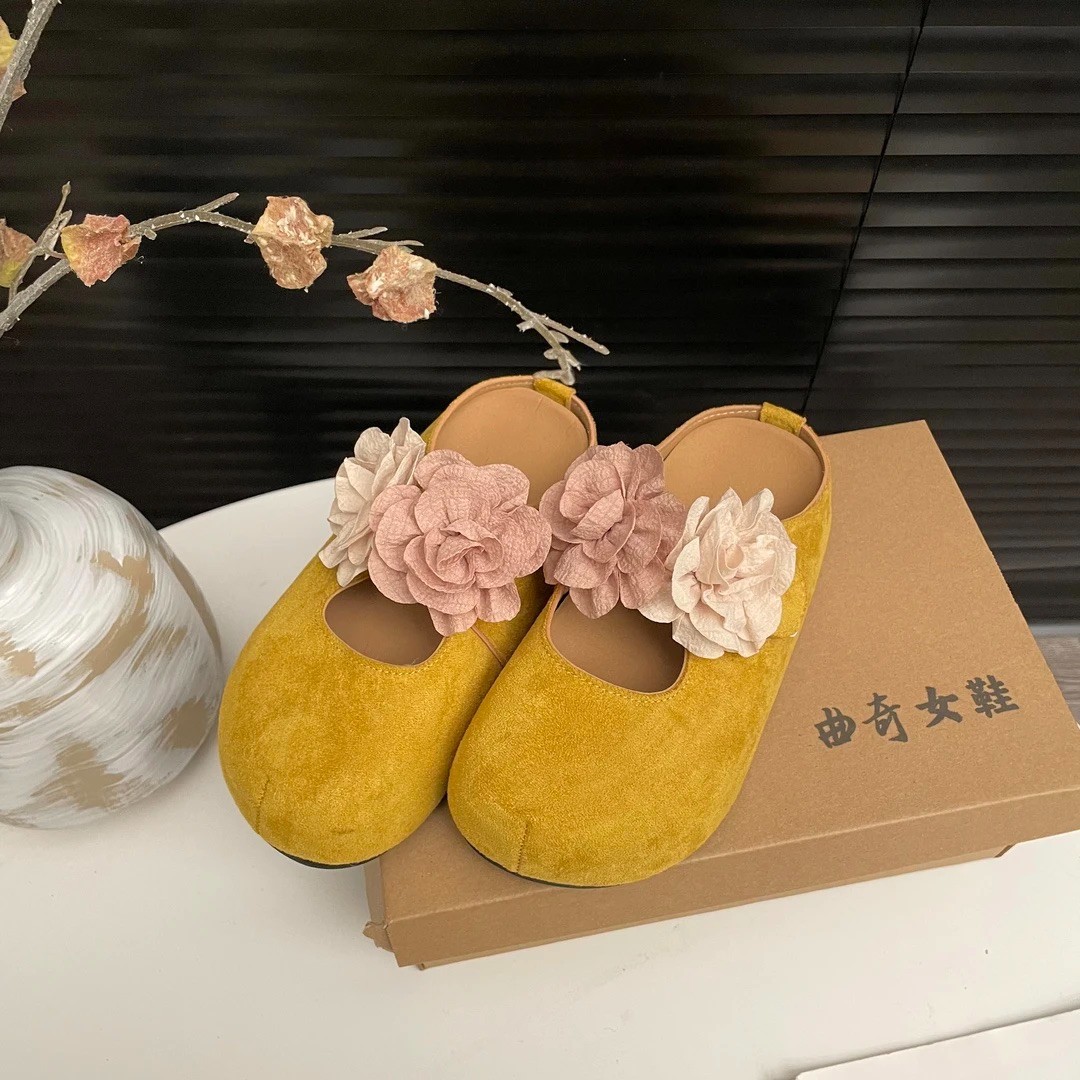 新款布艺花朵法式温柔粉色玛丽珍鞋拖鞋仙女配裙芭蕾舞鞋玫瑰花鞋