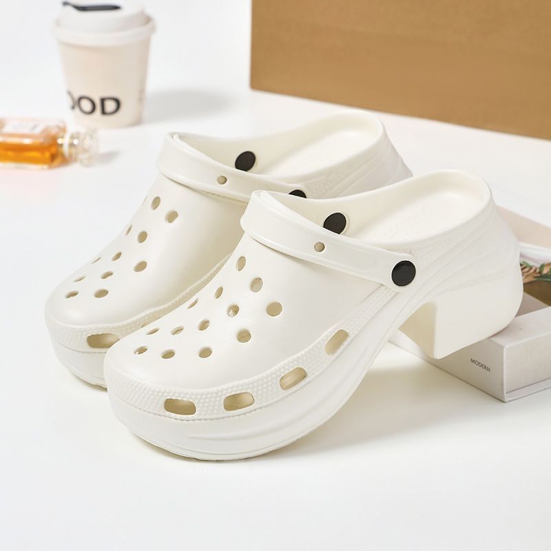 New Croc Shoes Women's Thick-Soled Fashionable Summer Outerwear Anti-Slip Baotou Heightening Beach Slippers Mermaid Breathable