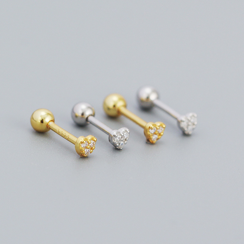 2g Weight 1 Pair 925 Sterling Silver Rhinestones Heart Shape Ear Studs