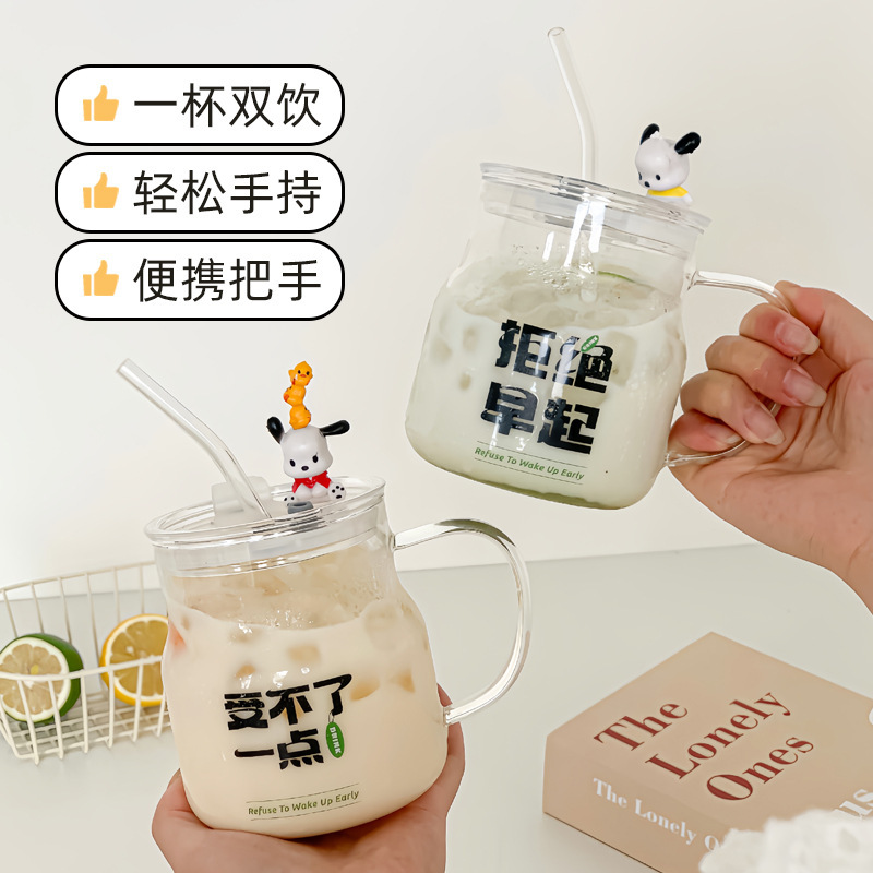 Large Capacity High Borosilicate Glass with Lid and Straw Household Milk Cup High Temperature Coffee Water Cup