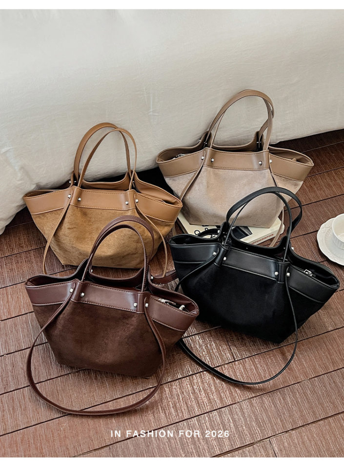 Túi tote nữ chất liệu PU, dung lượng lớn, đeo vai hoặc xách tay — màu cà phê, màu kaki, màu nâu, đen chi tiết 32