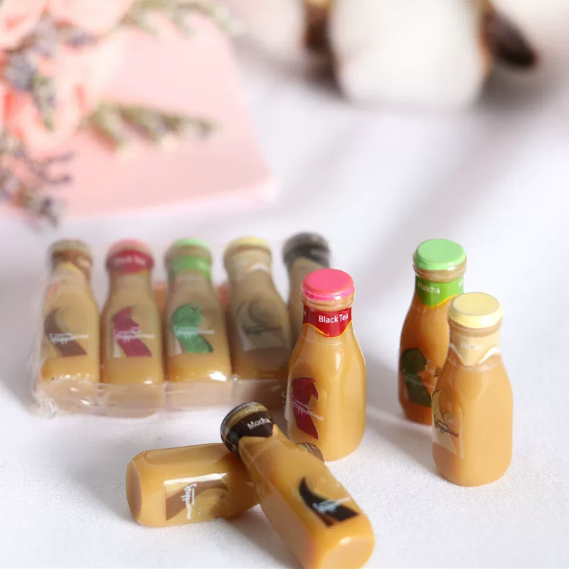 Miniature Dollhouse Bottles, Resin Mini Coffee Drink Accessories, 27 mm Height, Multi-Color