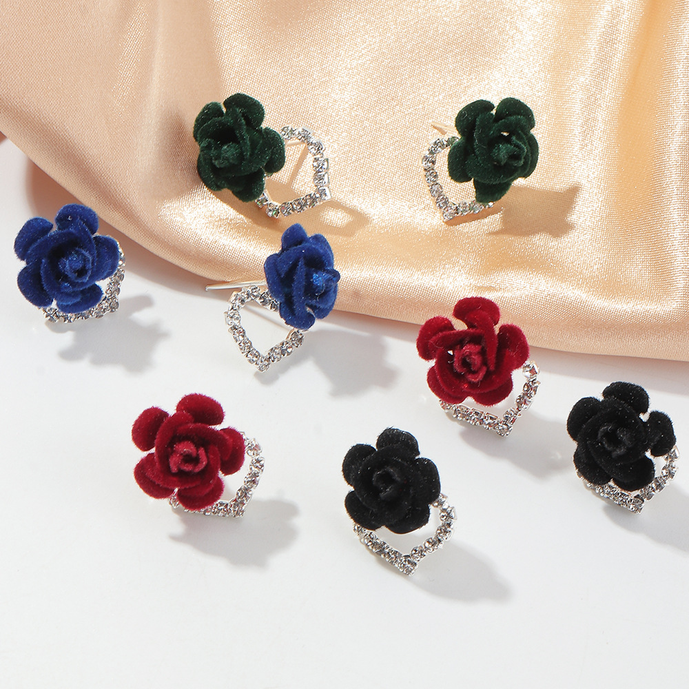 fashion flocking small flower heart earrings wholesale Nihaojewelry