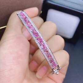 新款天然粉蓝宝手镯S925银镶嵌主石3*4mm百搭网红爆款女饰批发
