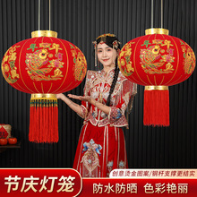 新款长杆植绒灯笼春节新年六面图全家福过年户外阳台一对大红灯笼