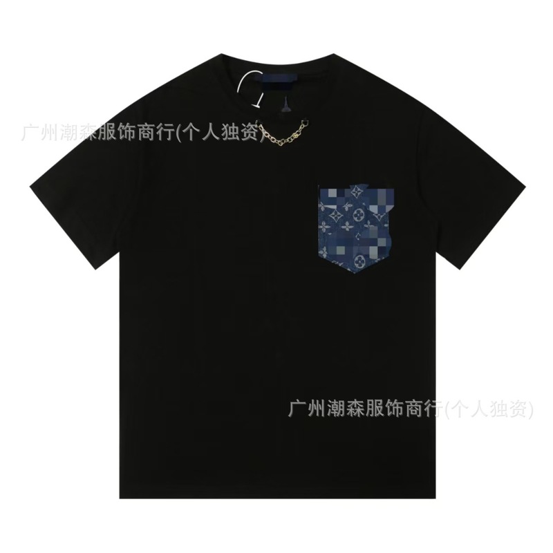 跨境奢潮高品质满印花L字母短袖潮牌外贸欧货驴家圆领男女宽松T恤|undefined