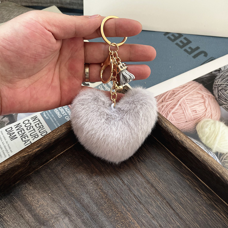 Cute Heart Shape Imitated Mink Unisex Bag Pendant Keychain display picture 1