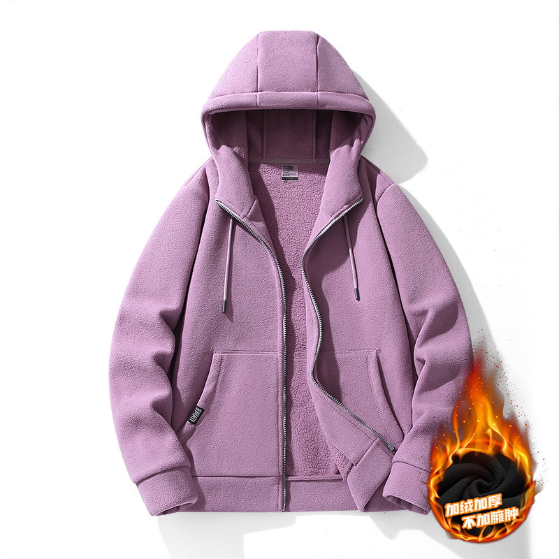 New Hooded Men's Couple's Fleece Cardigan Sweatshirt Autumn and Winter Couple's Polar Fleece Jacket for Men and Women with Fleece and Thickening