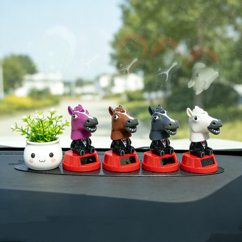 New Solar-Powered Shaking Horse Head Ornament, Beach Vacation Decoration, Desktop Small Gift, Cute Animal Decoration