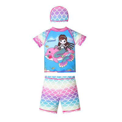 Детский раздельный мультяшный купальник для плавания, 1-8 лет, короткий рукав