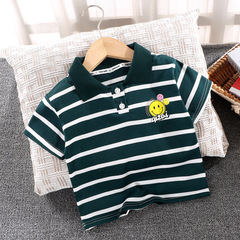 2024 children's polo shirt boys solid color t-shirt summer short-sleeved baby half-sleeved lapel striped top shirt trendy
