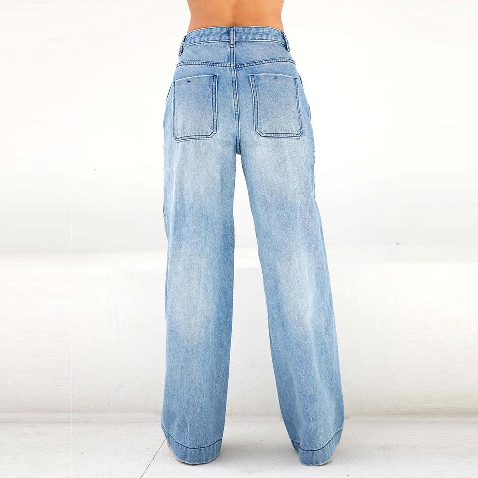 Jeans Holgados para Mujer de Mezclilla de Algodón, Lavado de Arena, Tiro Medio