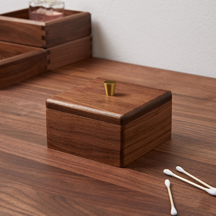 Walnut Cotton Swab Storage Box Household Desktop Storage Box Cosmetic Cotton Storage Box Wooden Floss Toothpick Storage Box