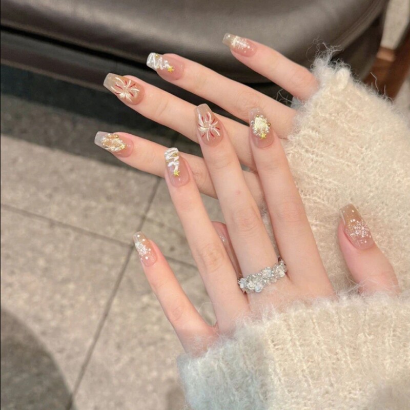 "Christmas Eif" Christmas Eve Sterling Silver Brushed Flower Wearable Nails Retro Ins Style Niche Design Purely Handmade "Christmas Eif" Christmas Eve Sterling Silver Brushed Flower Wearable Nails Retro Ins Style Niche Design Purely Handmade