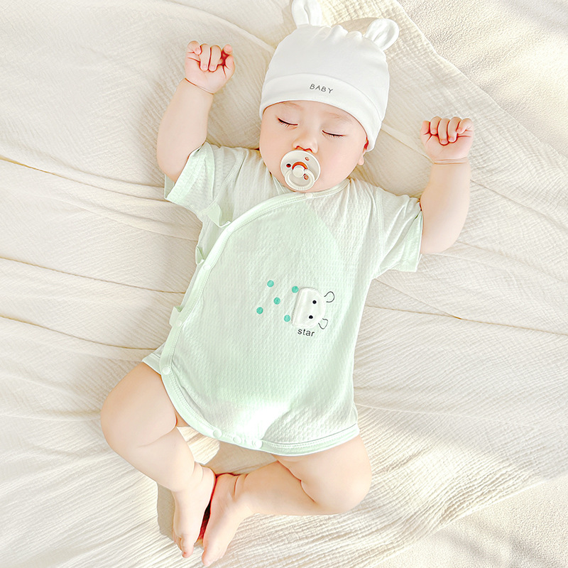 Baby summer jacket, algodón recién nacido, ropa de monje de mangas cortas para hombres y mujeres, delgada bolsa de triángulo, ropa de verano para bebé image 10