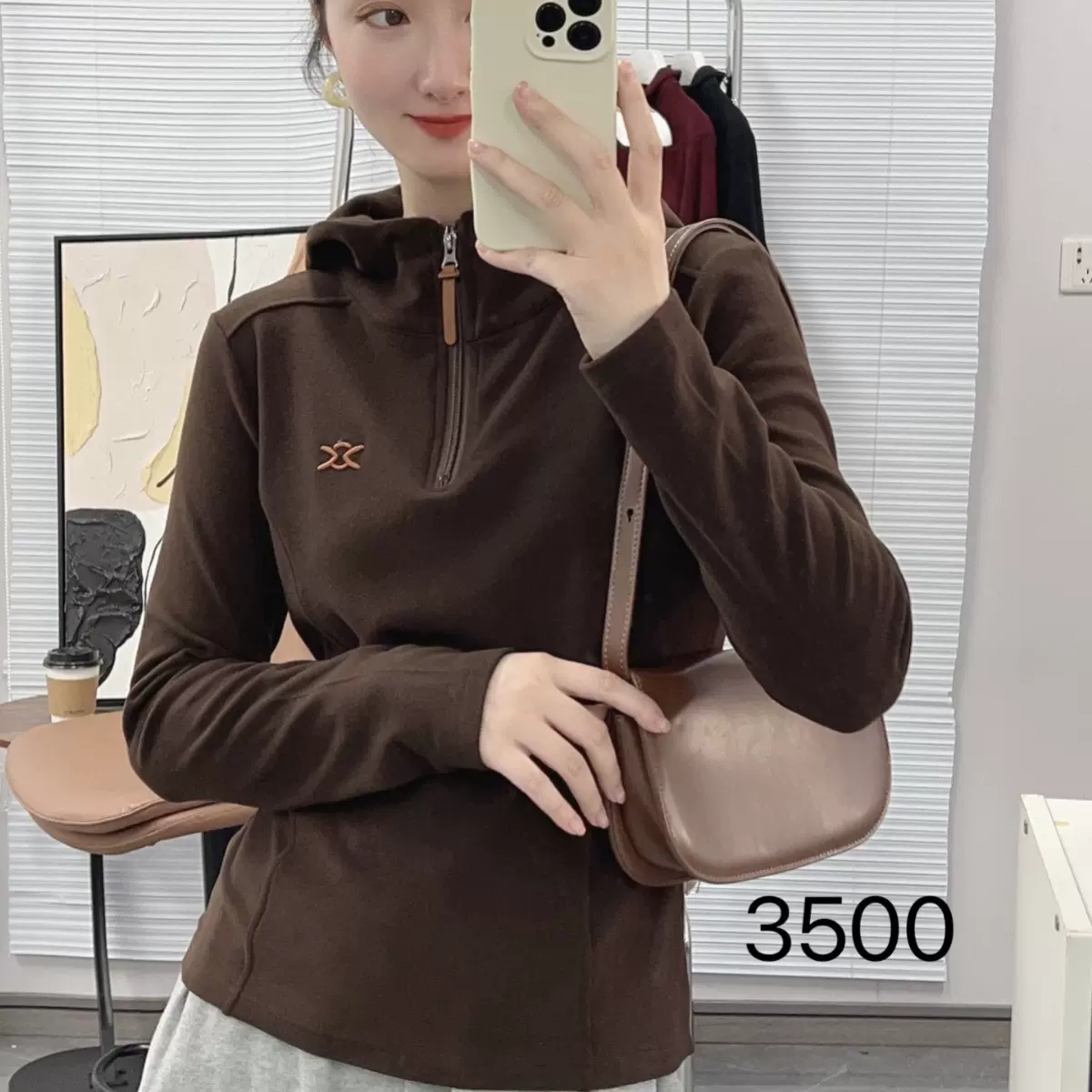 2024秋冬新款刺绣连帽半拉链长袖套头卫衣女装上衣3500