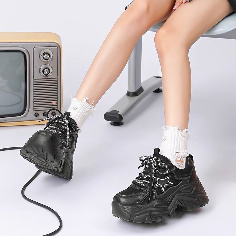 Black Warrior Dad Shoes For Women, 2025 Spring New Versatile Thick-Soled Casual Sports Shoes, Popular Women's Footwear_vogvips.com