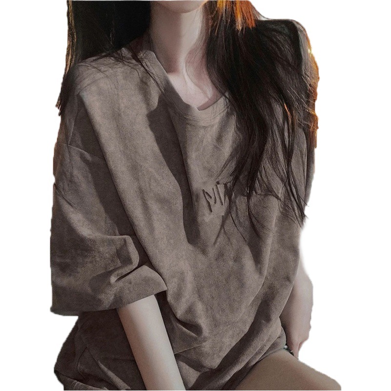 Tops a juego con pantalones Shark, nuevo estilo otoño/invierno 2025, camiseta térmica de manga larga de longitud media para mujer, camiseta básica blanca holgada. image 1