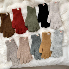 手套冬季保暖骑行用加厚2025新款ins纯色可触屏毛线针织手套批发