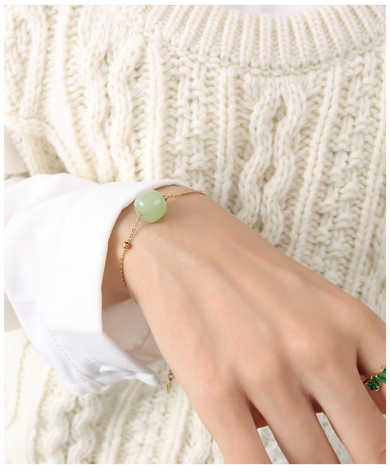 Women'S Gender Plating Design Fashion Style Gold Color Retro Jade Pendant Titanium Steel 18k Gold Necklace Bracelet