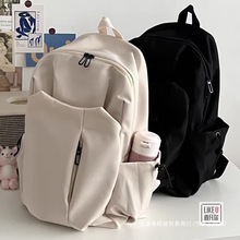 简约大容量ins纯色电脑背包大学高中书包森系校园帆布双肩包男女
