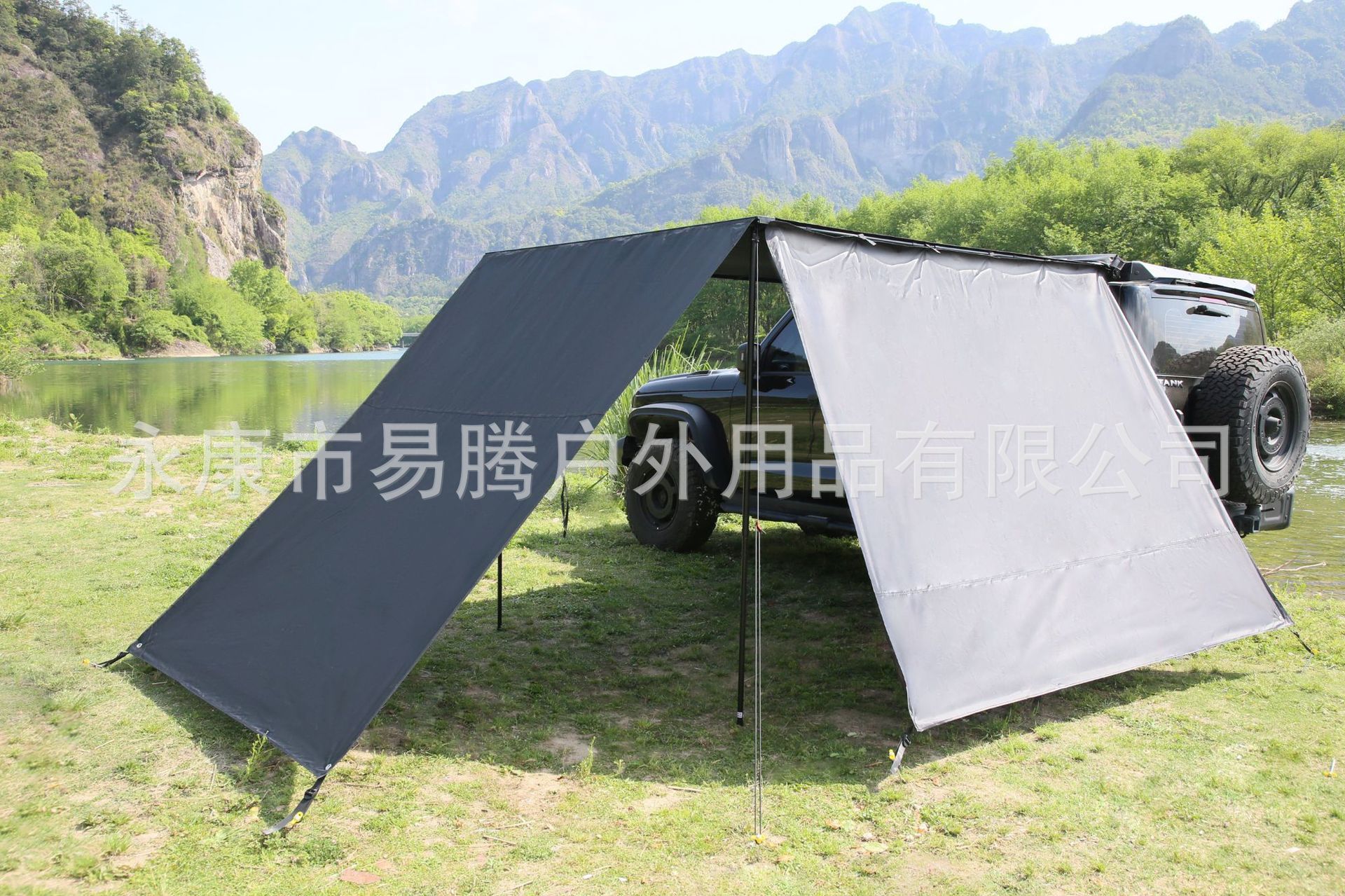 In-Stock Outdoor Camping Thickened Black-Coated Tarp Windproof Sunshade Tent Car Side Expansion Canopy Sunshade
