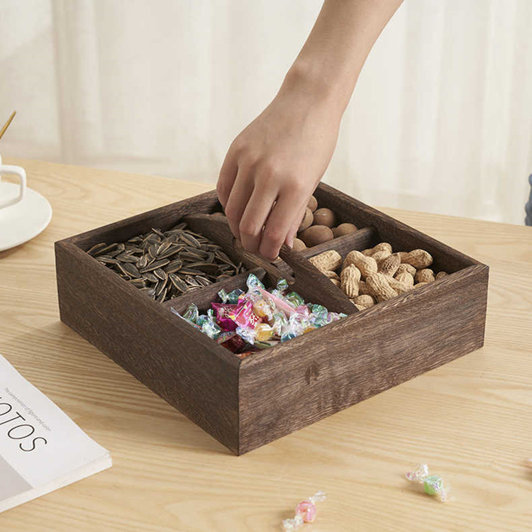 Estufa de madera tuerca caja de almacenamiento compartimento de madera maciza caramelo caja de fruta seca Año Nuevo Chino fruta portátil semillas de melón bandeja