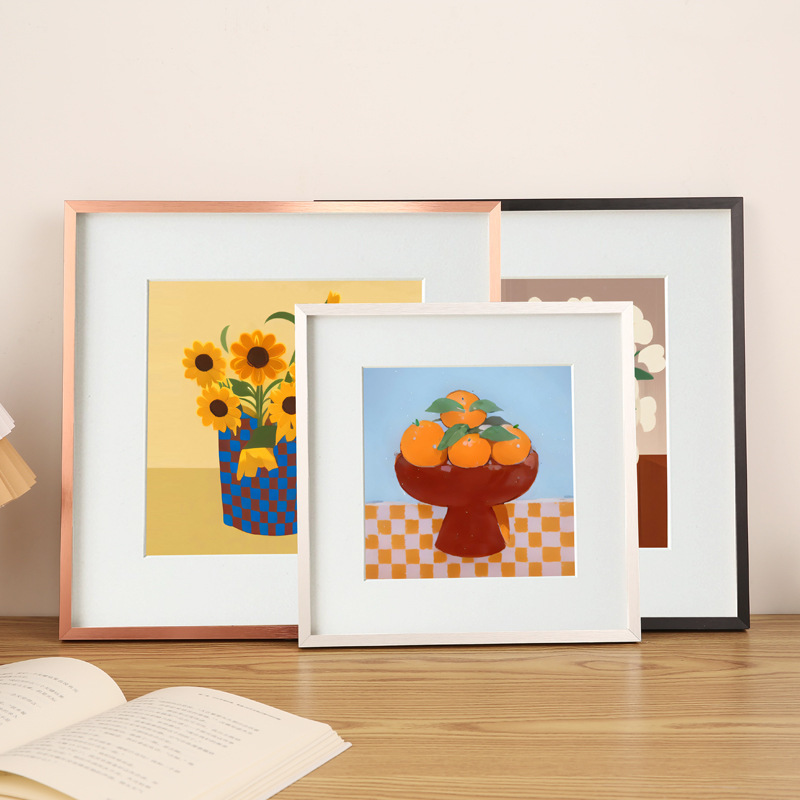 Square Aluminum Alloy Photo Frame Home Bedroom Photo Mounted Wall Metal Poster Picture Frame A4 Puzzle Empty Frame 4K