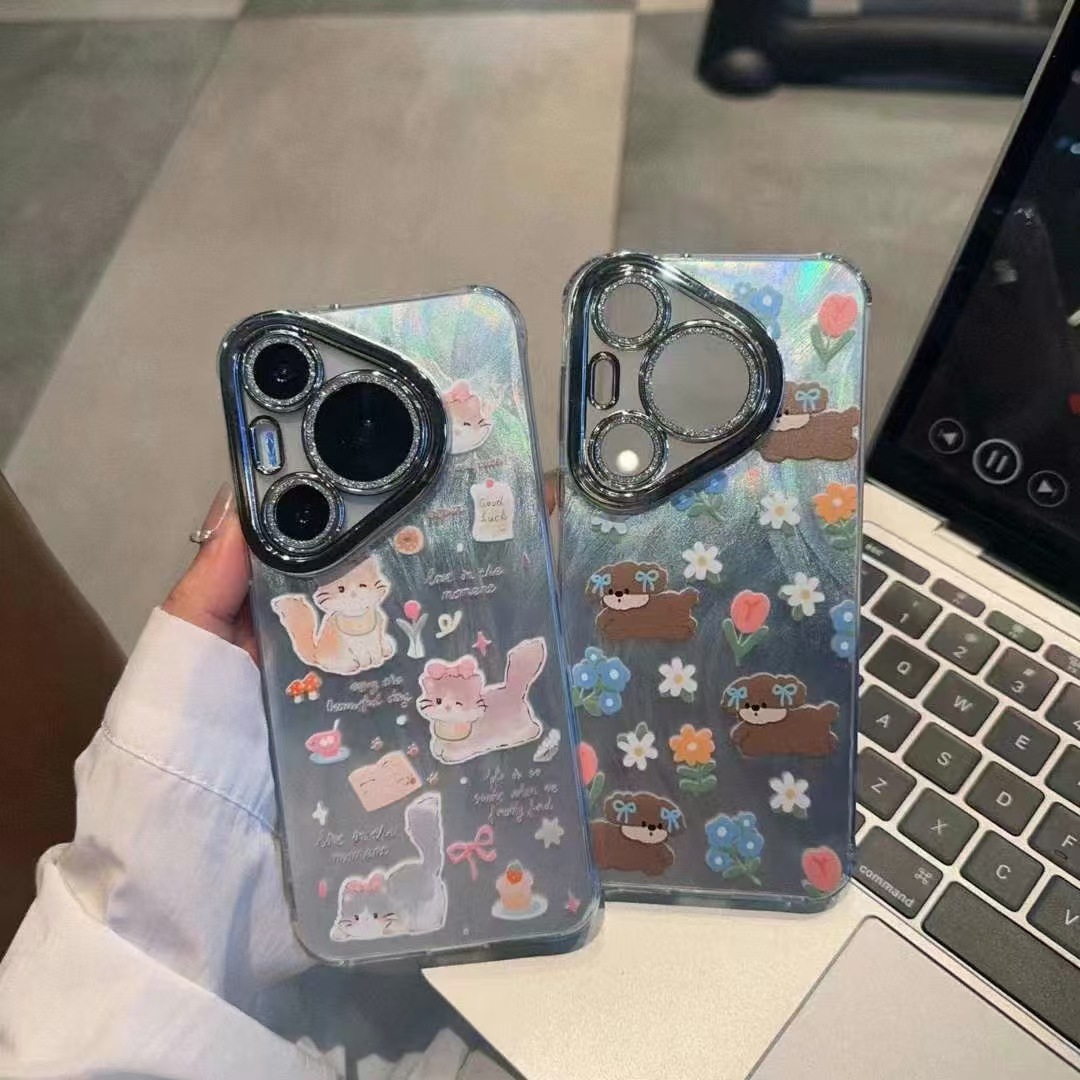 羽纱手机壳批发适用苹果17银色卡通彩壳findx9女x300带闪粉镜头膜