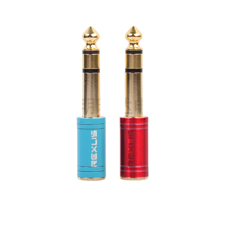 现货亚马逊 镀金蓝色红色 6.35公转3.5母立体声耳机转接头