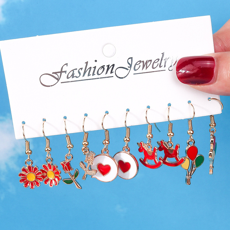 1 Set Fashion Heart Shape Flower Alloy Enamel Womenu0027S Drop Earrings