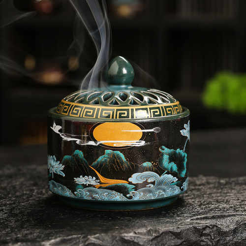 Creative ceramic plate incense burner indoor incense repellent incense cone incense burner ancient rhyme incense burner wholesale sandalwood mugwort incense ornaments