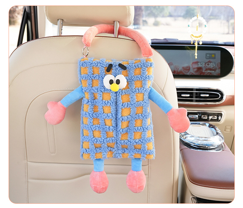 Cute Little Monster Car Tissue Box, Multifunctional Hanging Tissue Box for Cars, Creative Cartoon Car Tissue Hanging Bag
