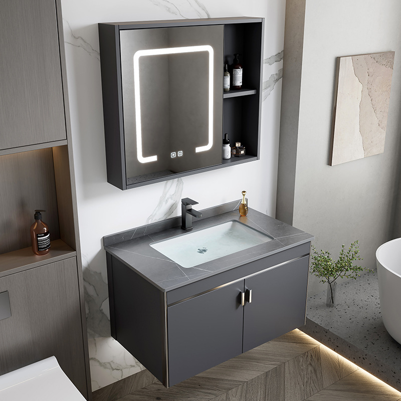 gabinete de baño de aluminio espacial simple combinación lavabo cerámica doméstica lavabo gabinete lavabo