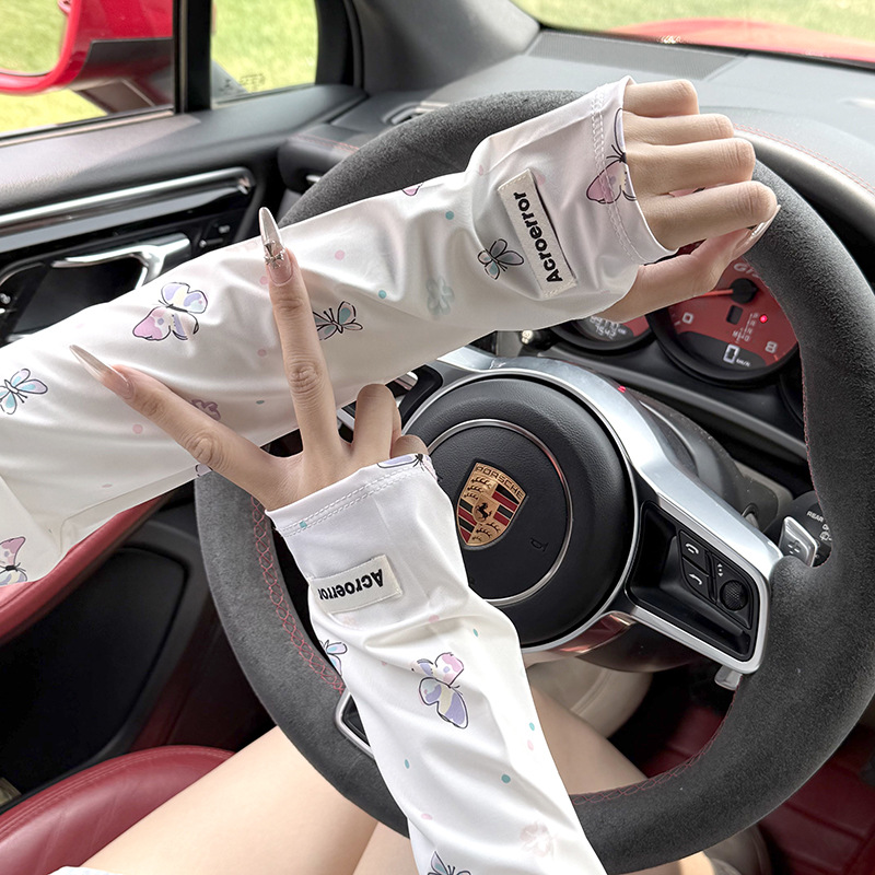 Lindas mangas de protección solar de seda de hielo de mariposa degradada, guantes anti-UV para mujer, ciclismo de verano, protección para los brazos, mangas de hielo