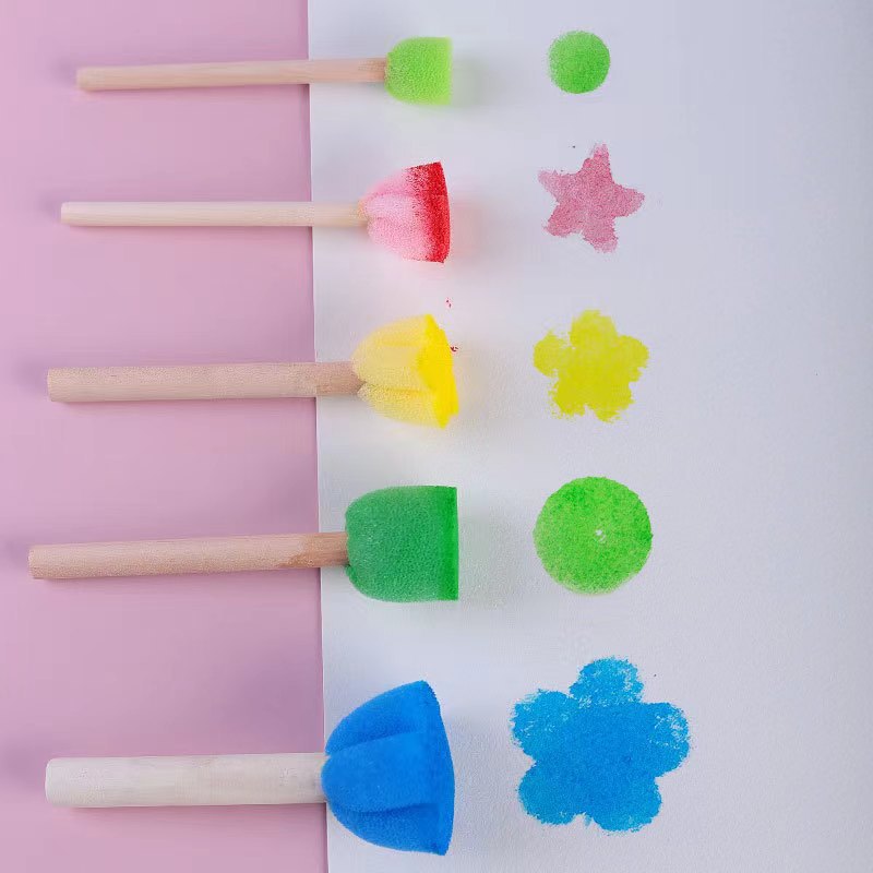 Cross-Border 5 color flower-shaped wooden handle Sponge seal children's DIY handmade graffiti early education art tools sponge brush