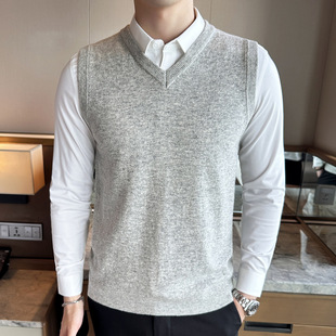 Sweater Vest V-neck men's sleeveless sweater vest warm sweater waistcoat thin solid color wool vest