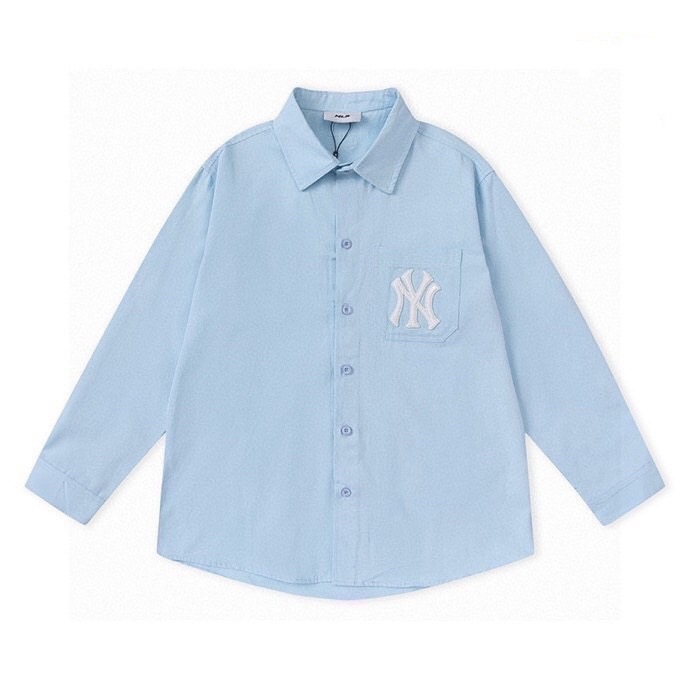 高バージョンMLB韓国トレンドNYレタービッグロゴ、胸元に25の新しいボタンシャツカップルトップスが刺繍されています|undefined