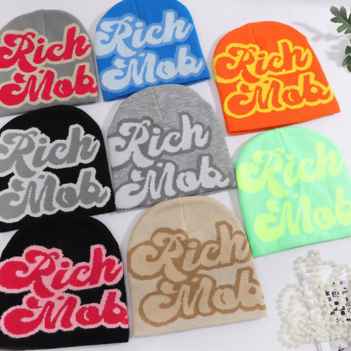 Stylish Letter Embroidered Knit Hat Trend Hip-Hop Hat Men's Warm Woolen Head Cover