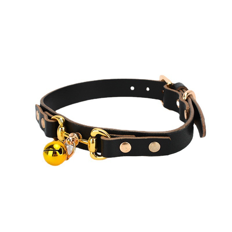 Leather Flirt Collar Necklace with Detachable Leash, Unisex Black-Pink Alternative Restraint — detail image 2