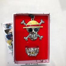 套裝 海賊王系列戒指項鏈 骷髏頭船舵羅標志索隆鷹眼 禮品盒套裝