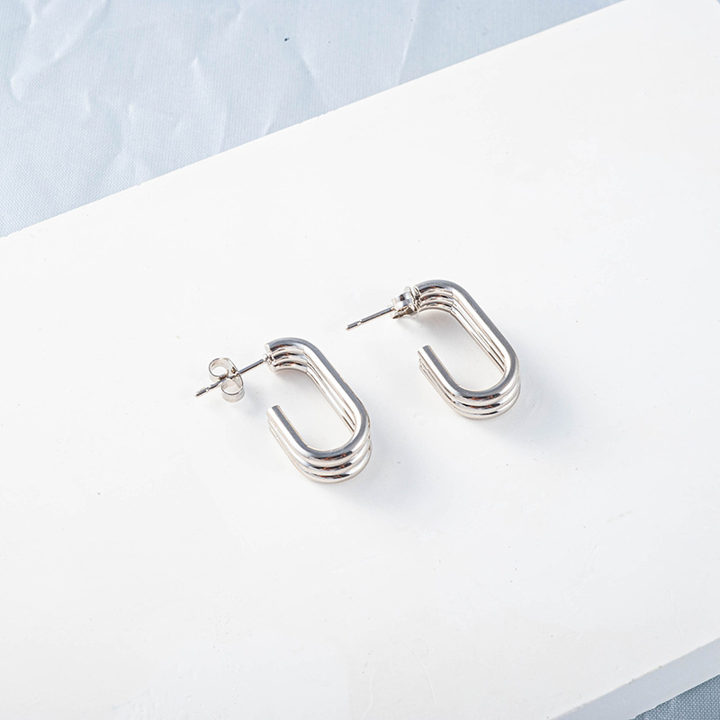 Pendientes geométricos de triple capa en forma de U, de acero inoxidable, diseño elegante y de nicho, versátiles, joyería europea/americana