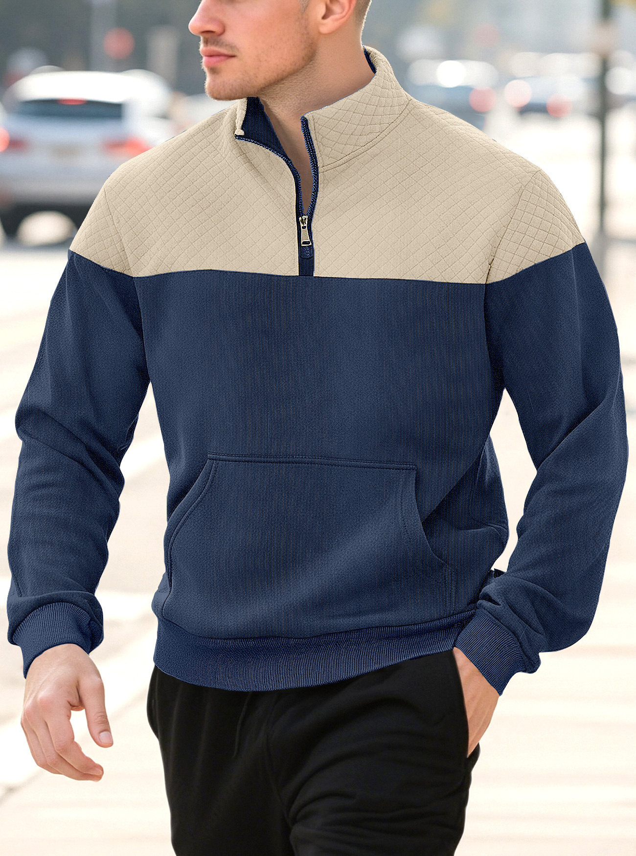 Explosiones transfronterizas de punto con cremallera simple 3D de manga larga polo de otoño de hombre grande polo de hombre
