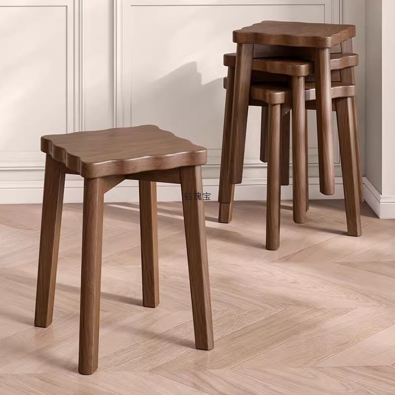 Solid Wood Stool for Home Use, Stackable Guest Spare Stool, Dining Table Makeup Dressing Stool, Sturdy and Durable New Chinese Style Square Stool