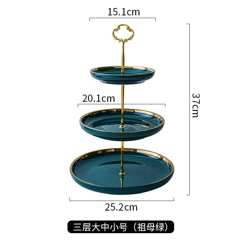 Luz de lujo de cerámica de tres capas Placa de pastel de frutas mesa de café del hogar bandeja de postre de dulces mesa de postre de cumpleaños de la boda creativa