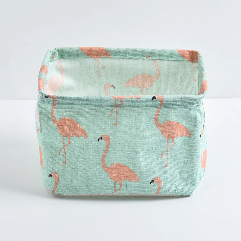 Tela con impresión portátil de algodón y lino cesta de almacenamiento artículos diversos de escritorio gabinete de organización ropa pequeña cesta de almacenamiento de tela